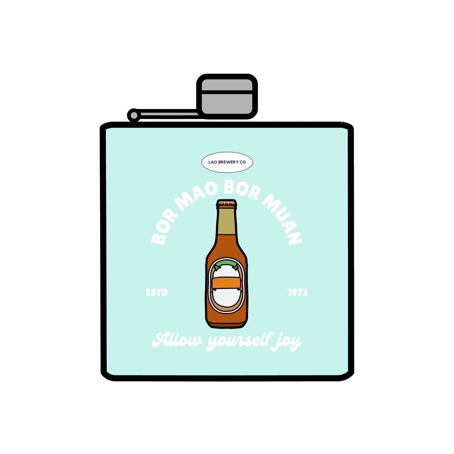 Stainless Steel Flask, 6oz "Bor Mao Bor Muan"