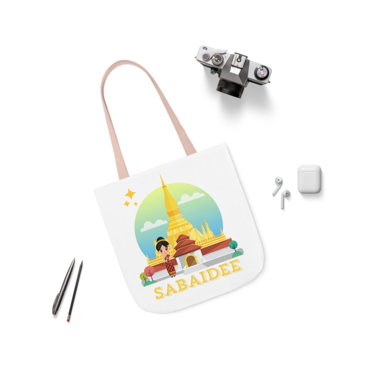 Canvas Tote Bag, 5-Color Straps "Sabaidee"