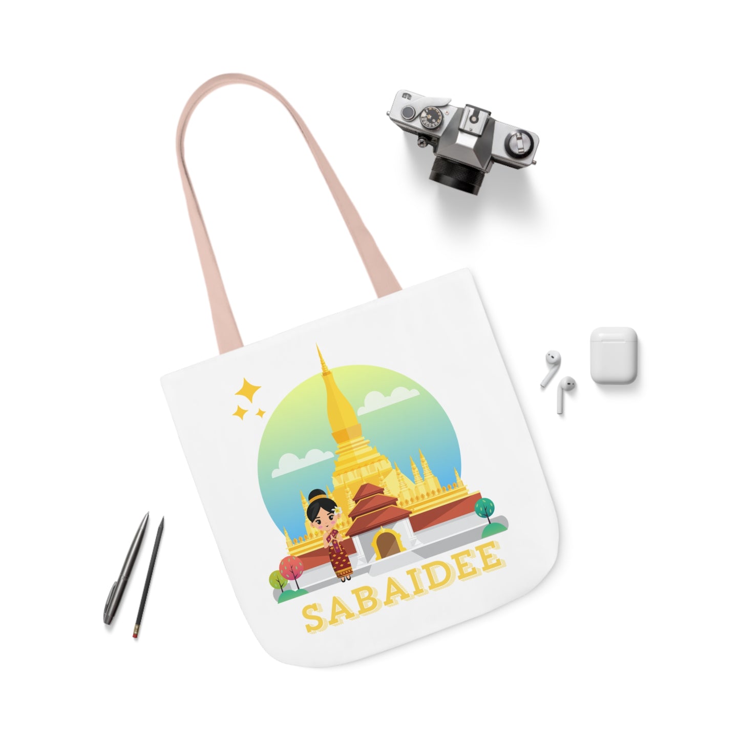 Canvas Tote Bag, 5-Color Straps "Sabaidee"