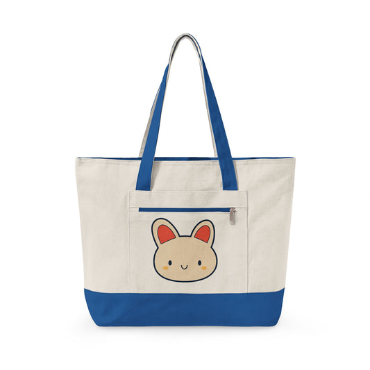 Cute Kawaii Bunny Canvas Tote — Zippered Shopper Bag