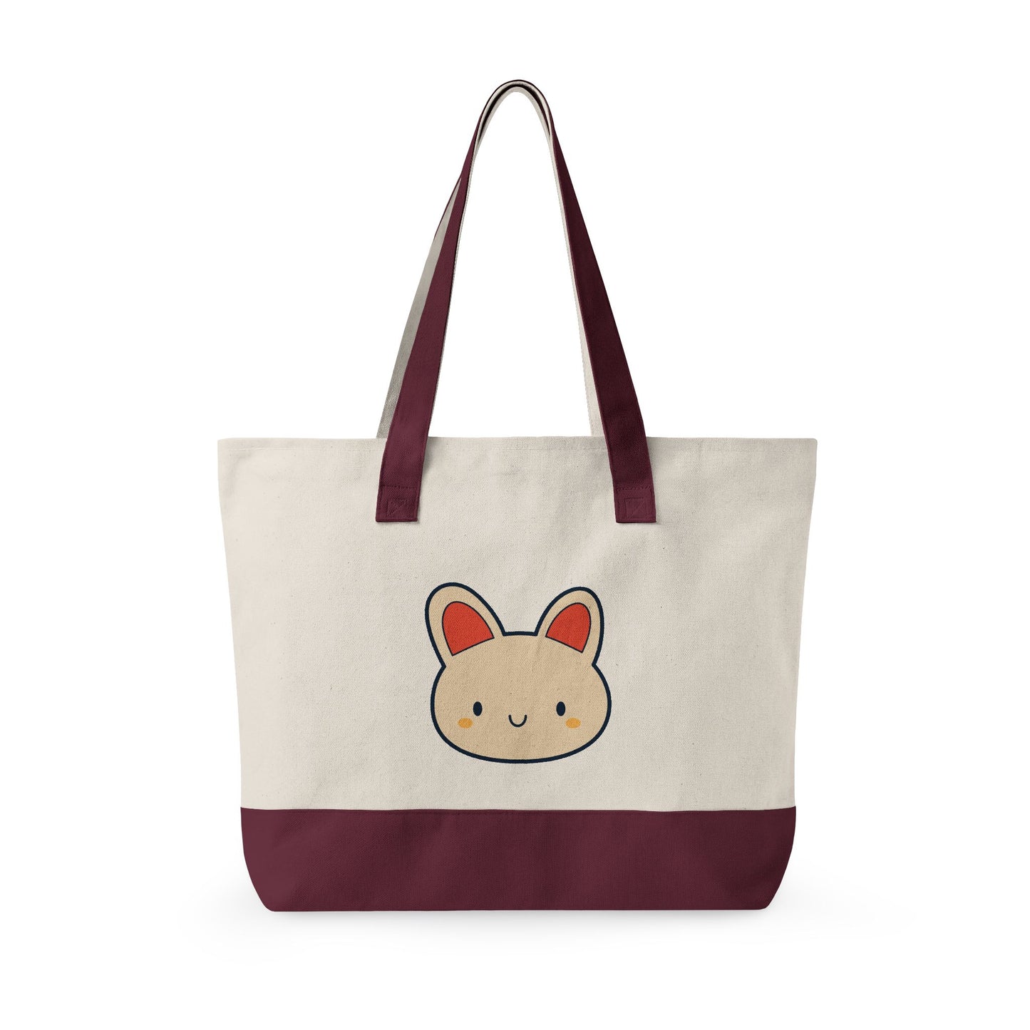 Cute Kawaii Bunny Canvas Tote — Zippered Shopper Bag