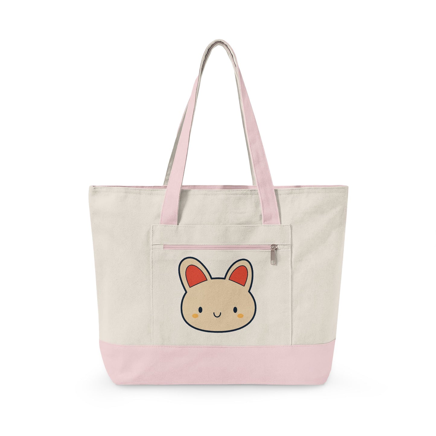 Cute Kawaii Bunny Canvas Tote — Zippered Shopper Bag