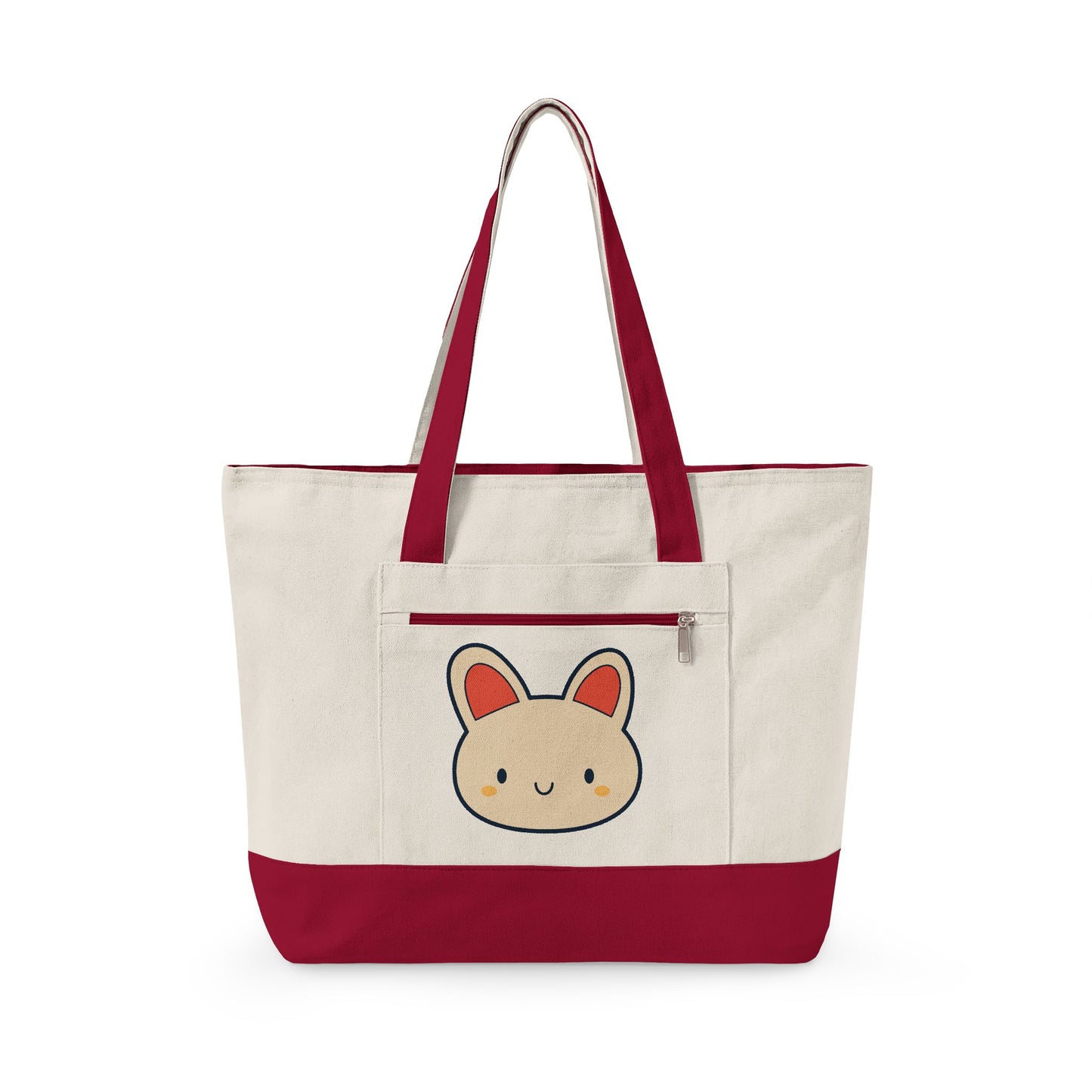 Cute Kawaii Bunny Canvas Tote — Zippered Shopper Bag