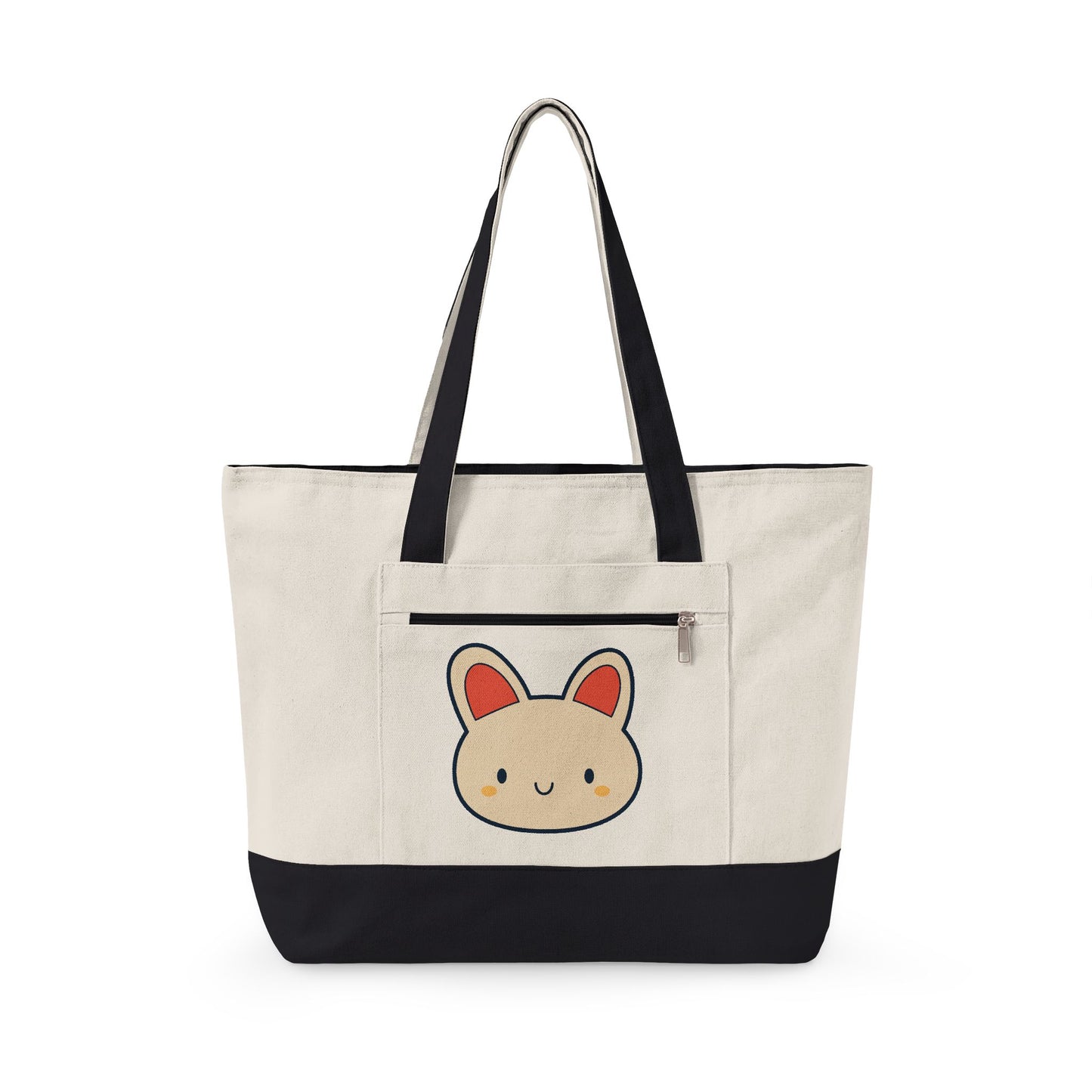 Cute Kawaii Bunny Canvas Tote — Zippered Shopper Bag