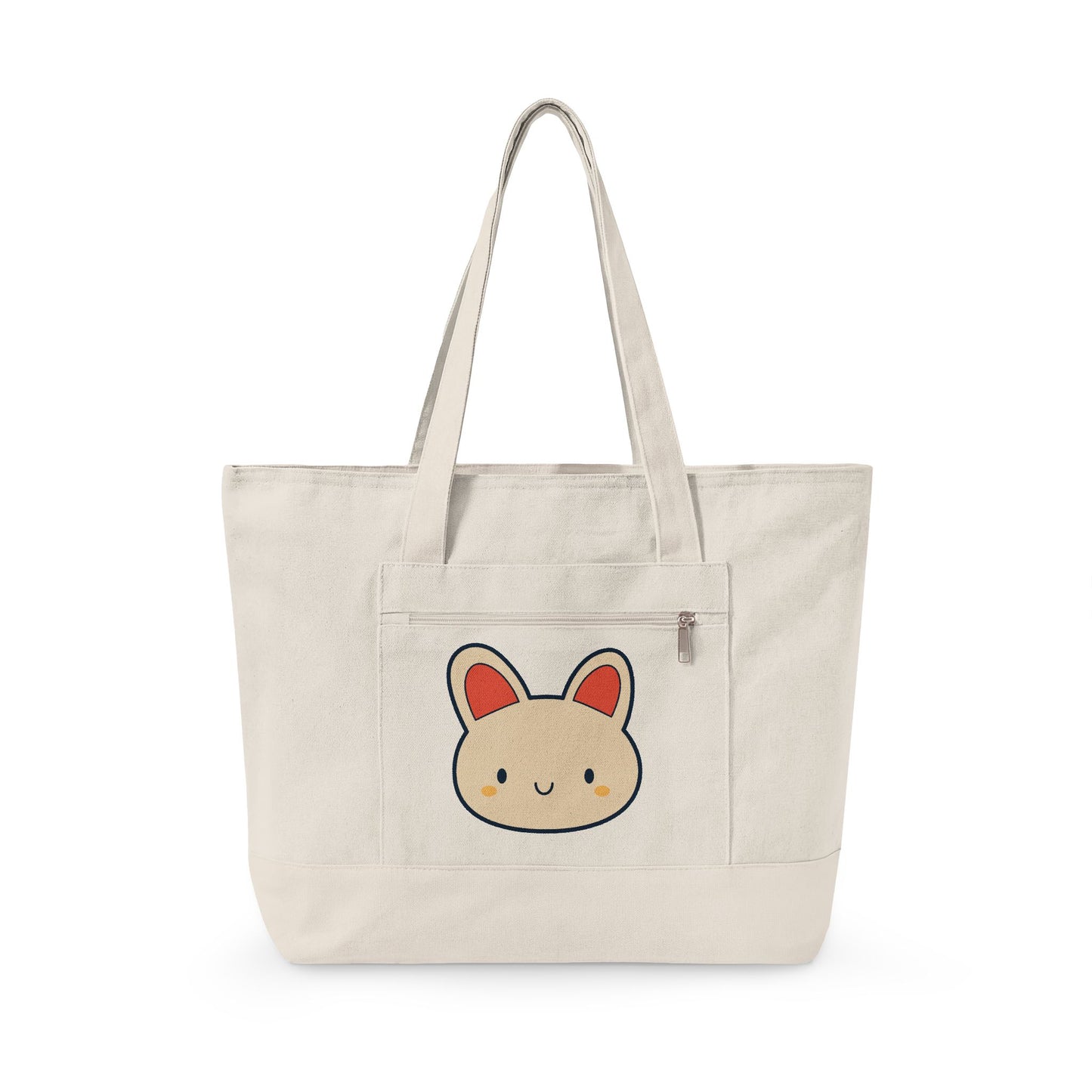 Cute Kawaii Bunny Canvas Tote — Zippered Shopper Bag