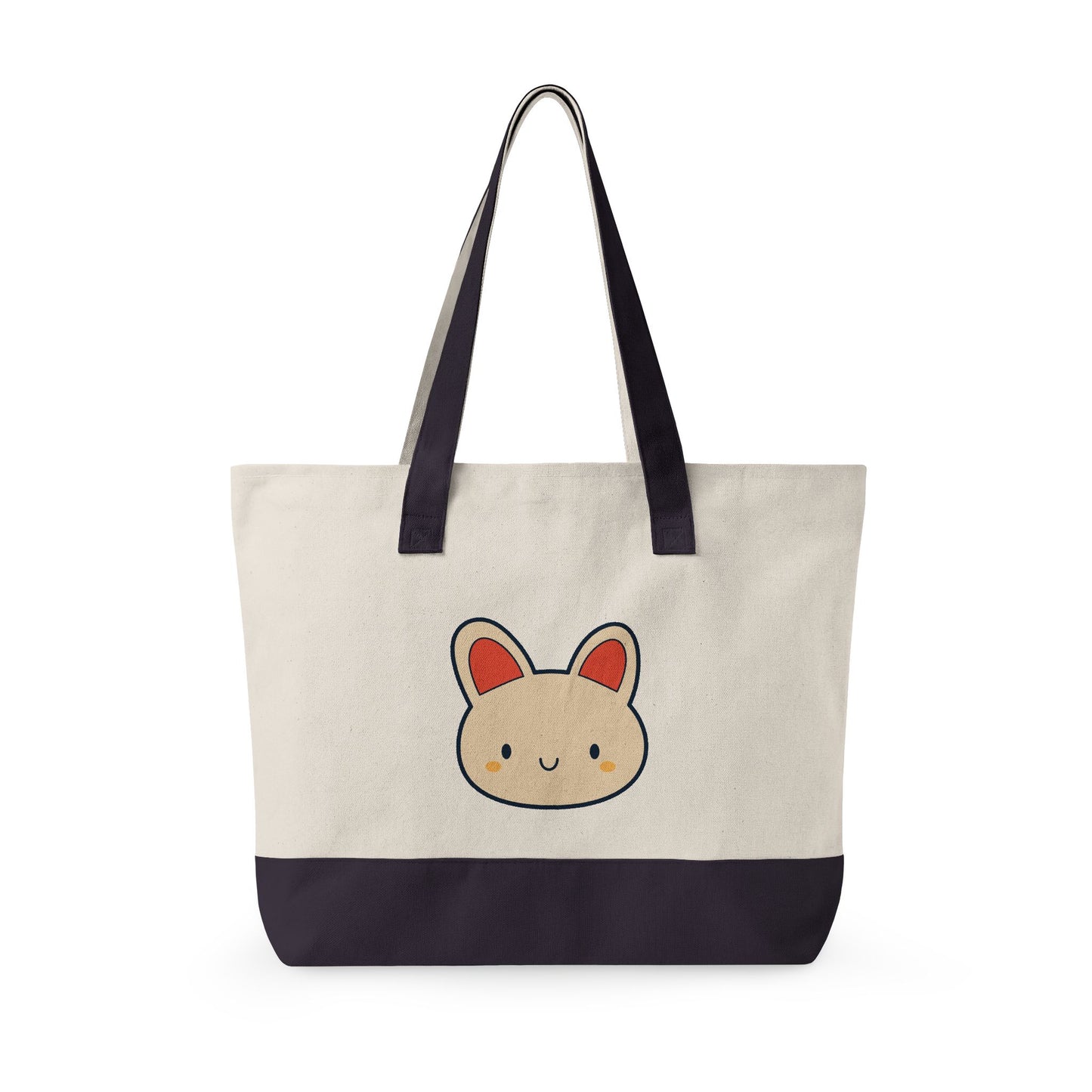 Cute Kawaii Bunny Canvas Tote — Zippered Shopper Bag
