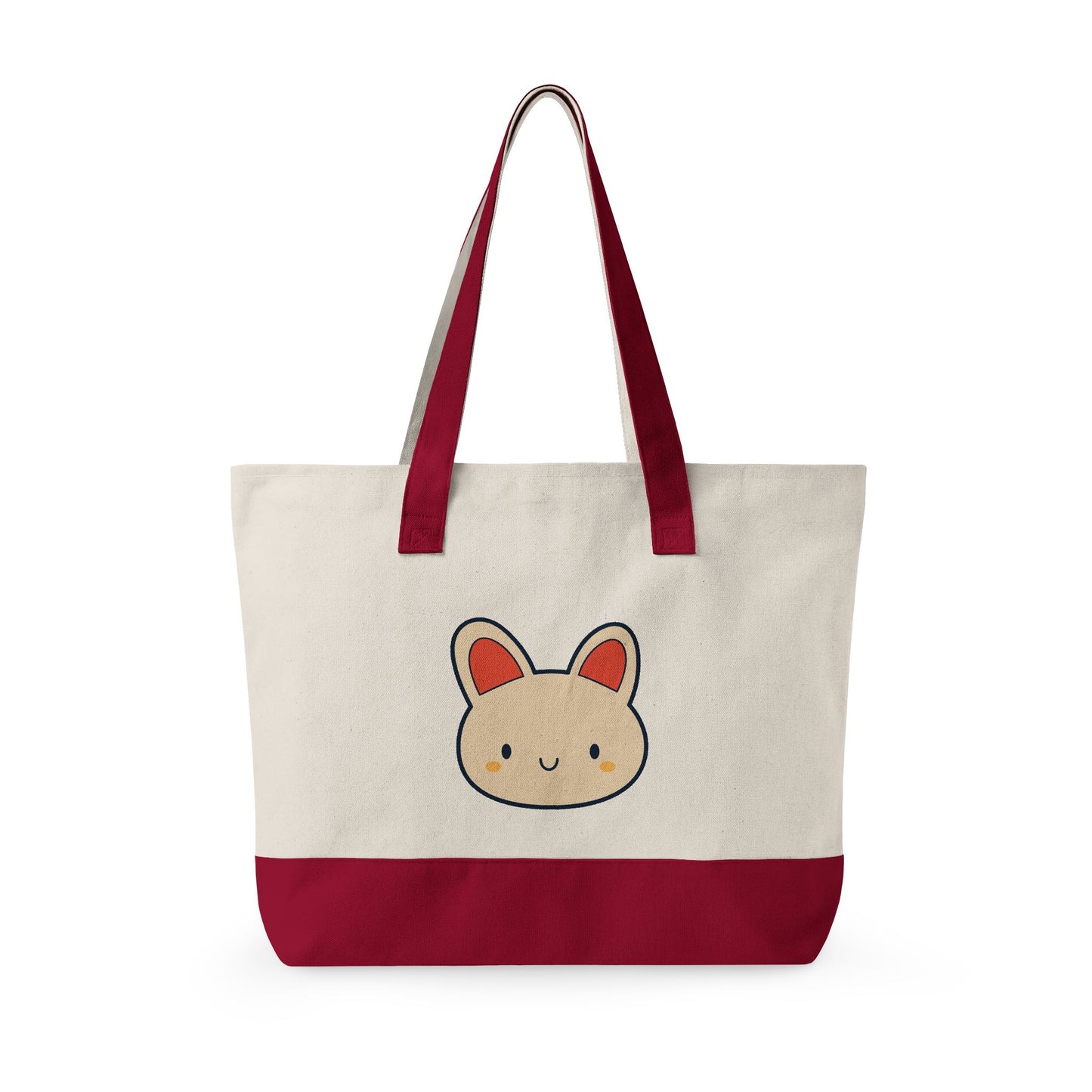 Cute Kawaii Bunny Canvas Tote — Zippered Shopper Bag