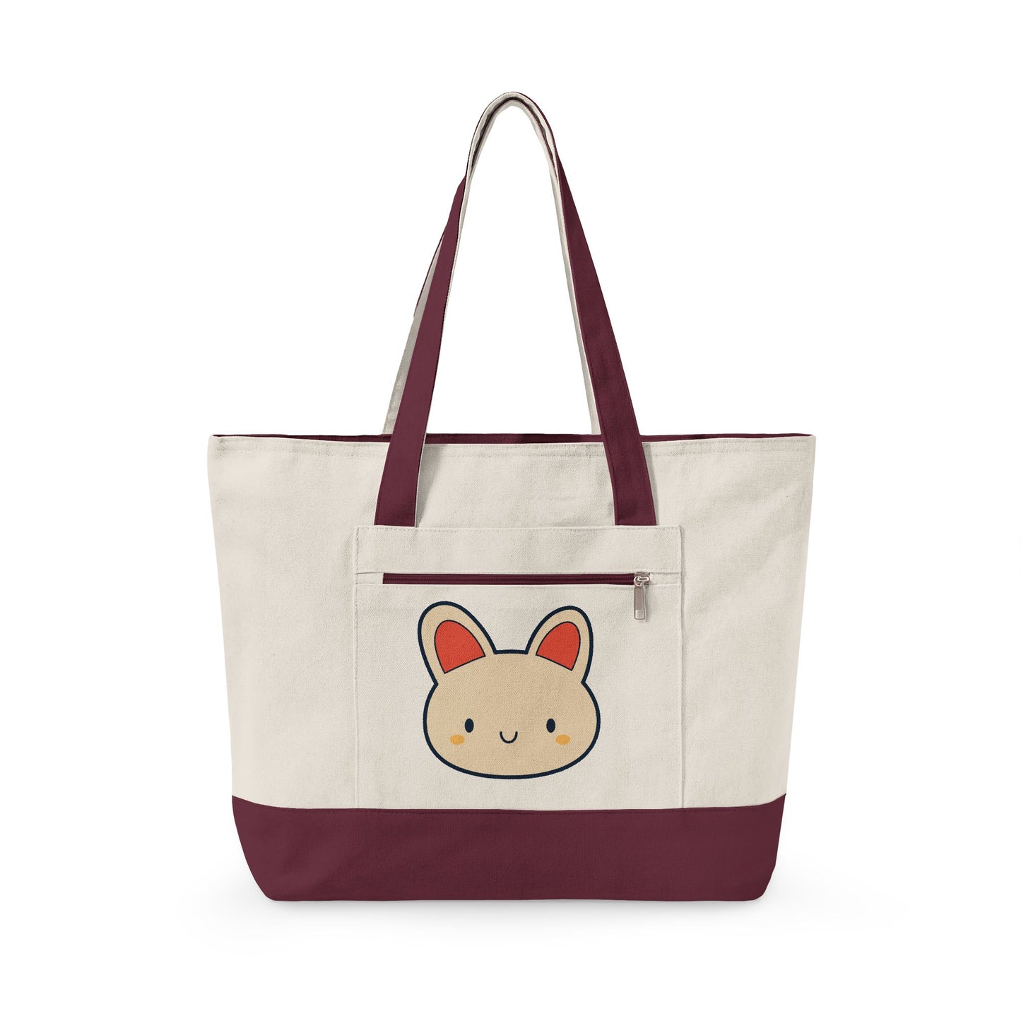 Cute Kawaii Bunny Canvas Tote — Zippered Shopper Bag