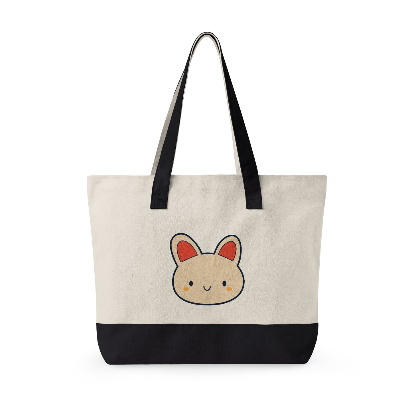 Cute Kawaii Bunny Canvas Tote — Zippered Shopper Bag
