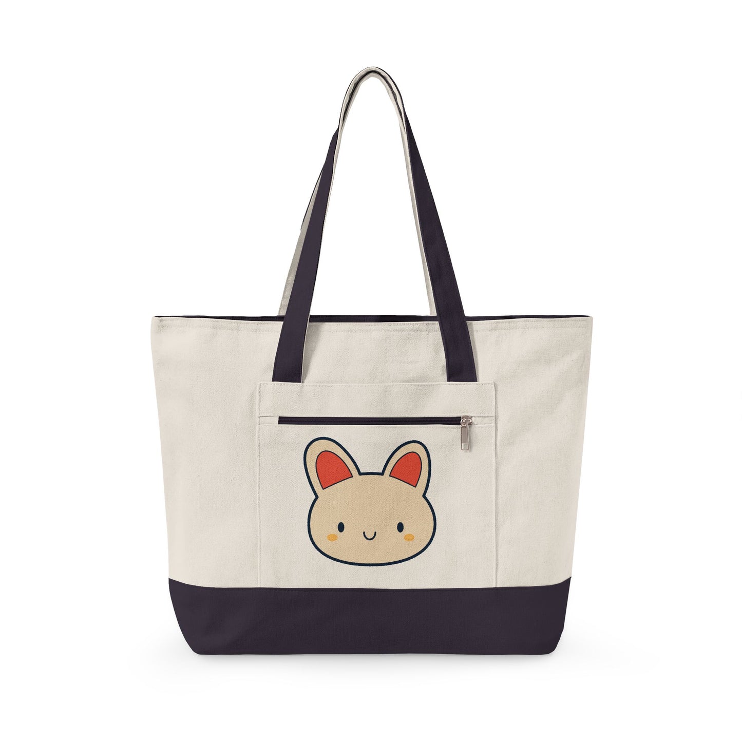Cute Kawaii Bunny Canvas Tote — Zippered Shopper Bag
