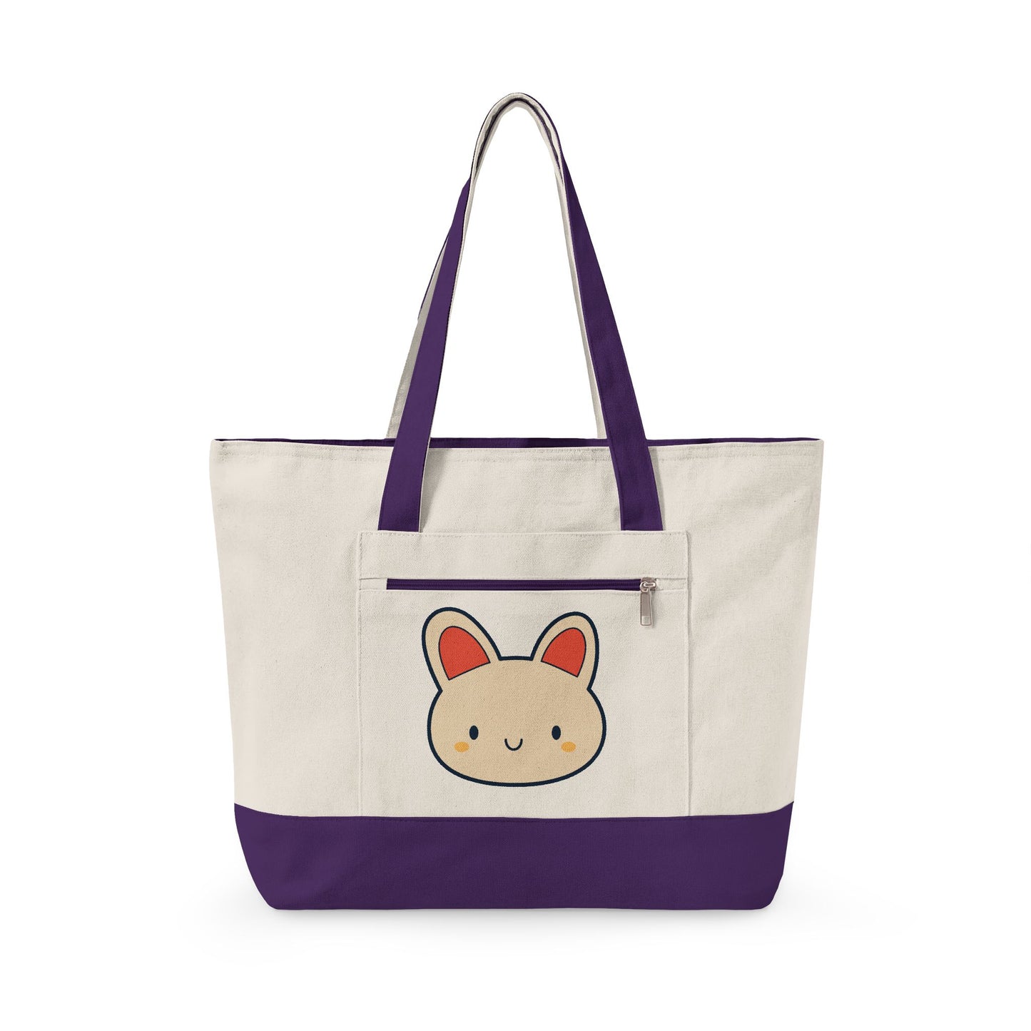 Cute Kawaii Bunny Canvas Tote — Zippered Shopper Bag