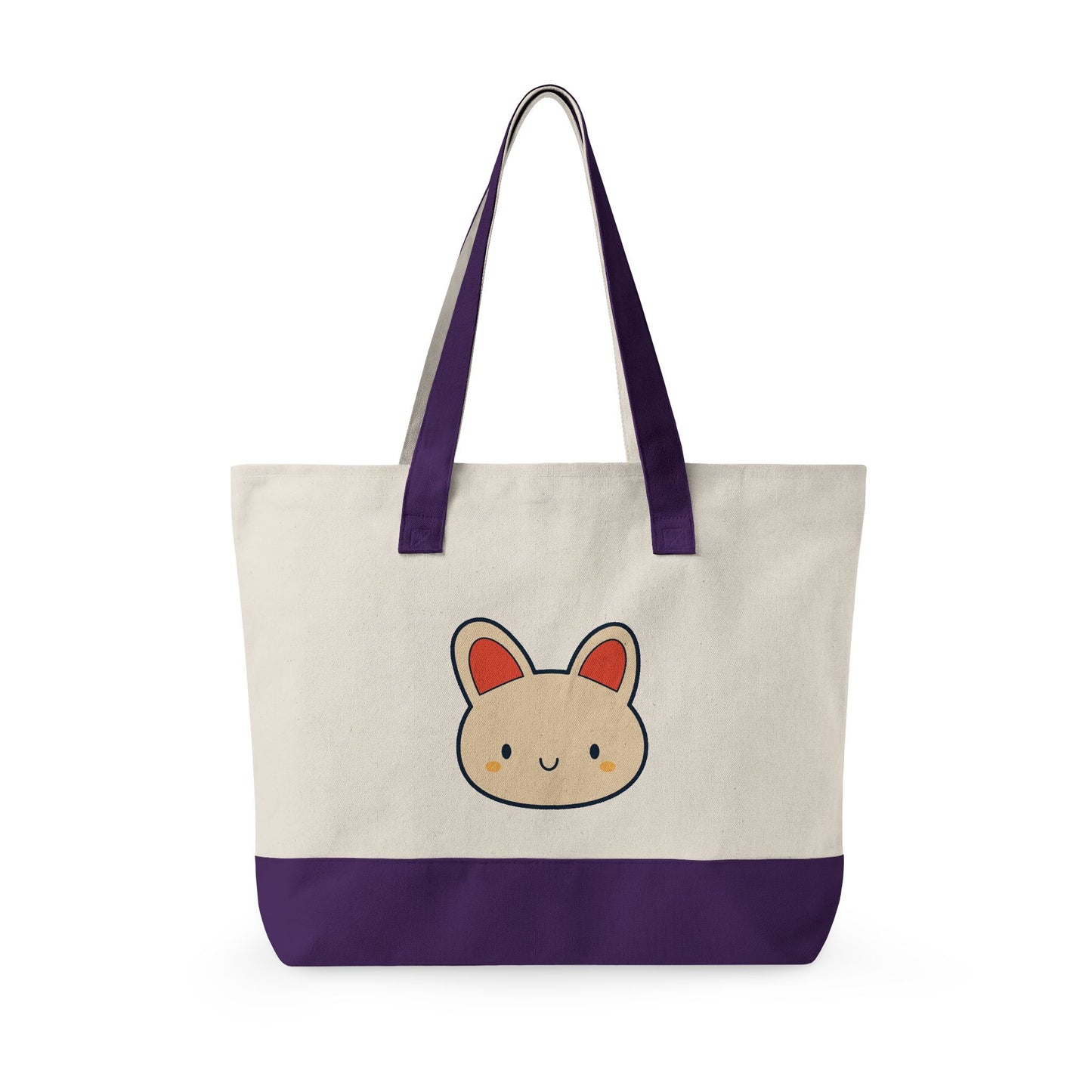 Cute Kawaii Bunny Canvas Tote — Zippered Shopper Bag