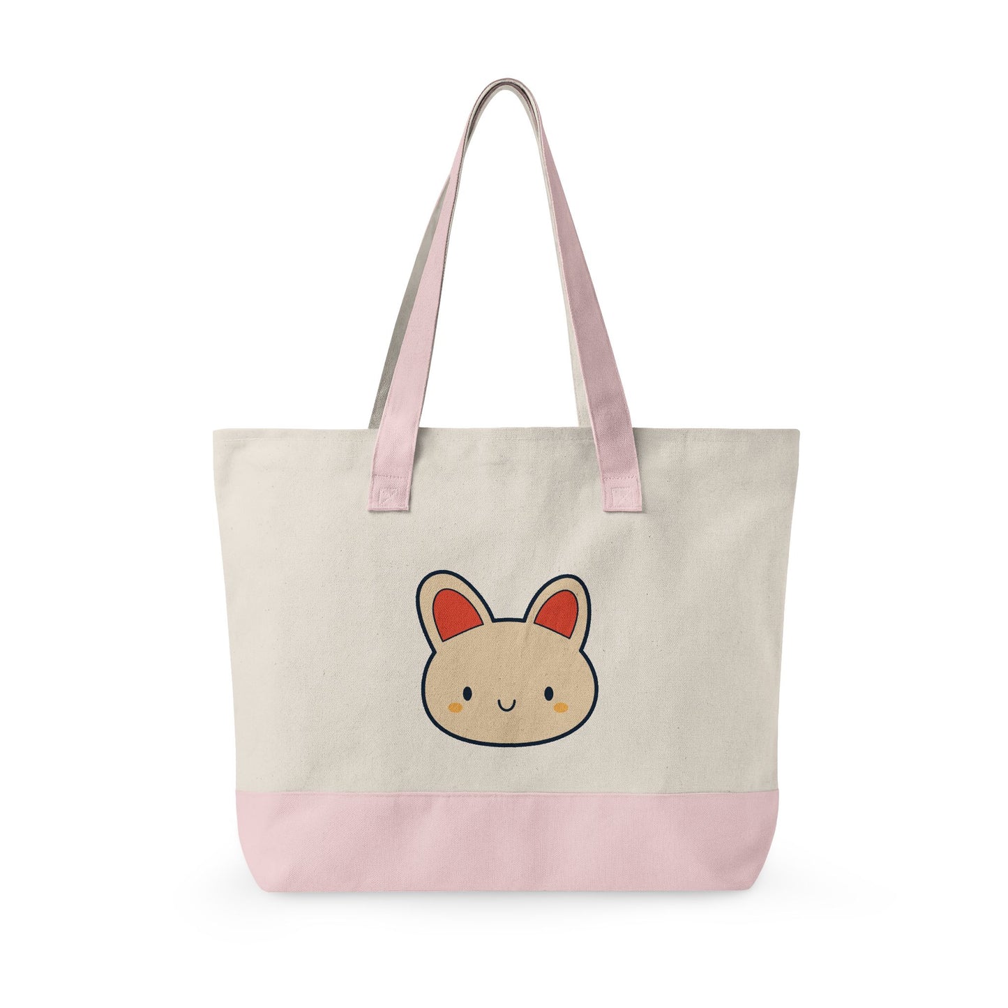 Cute Kawaii Bunny Canvas Tote — Zippered Shopper Bag