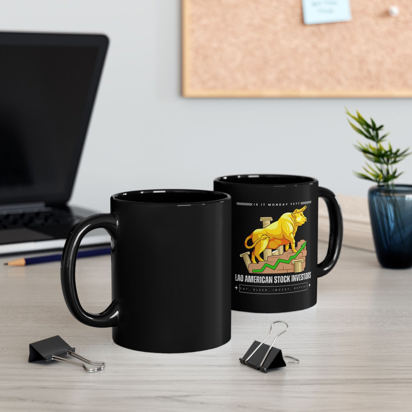 Lao American Stock Investors Black Mug (11oz, 15oz)